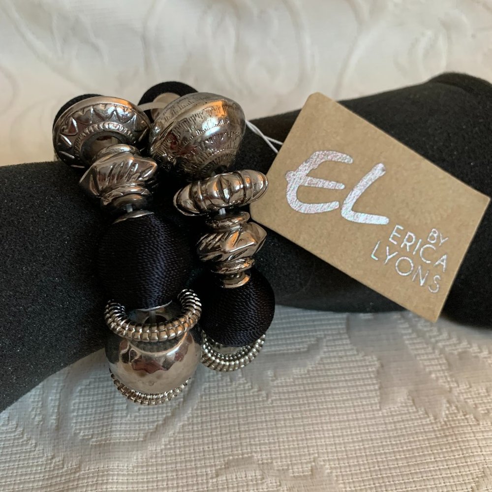 ERICA LYONS Antiqued Silver & Silk Double Bracelet
